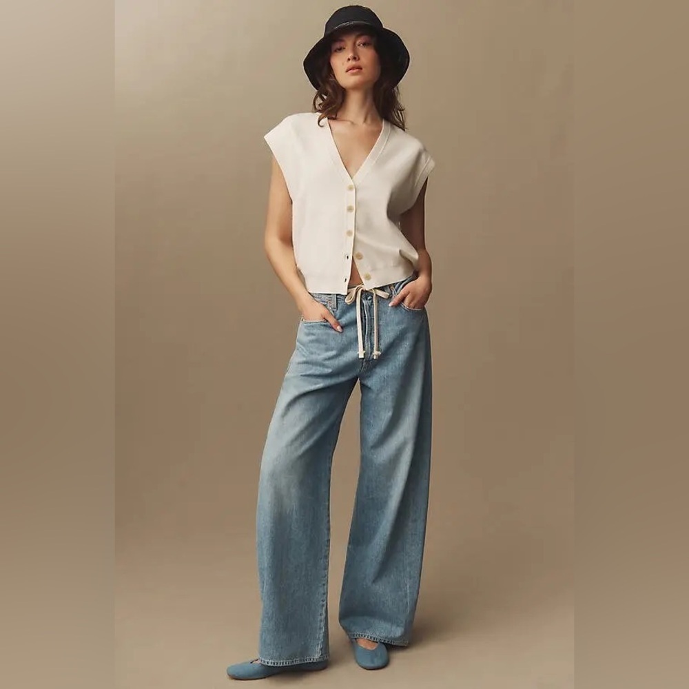 NWT Anthropologie Maeve Slouchy Cardigan Sweater Vest in Ivory M